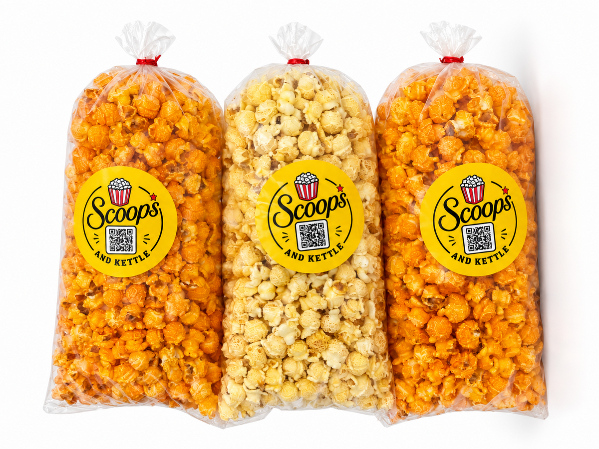 Scoops & Kettle Cheese Lover’s Trio with Cheddar, Jalapeño Cheddar and White Cheddar popcorn